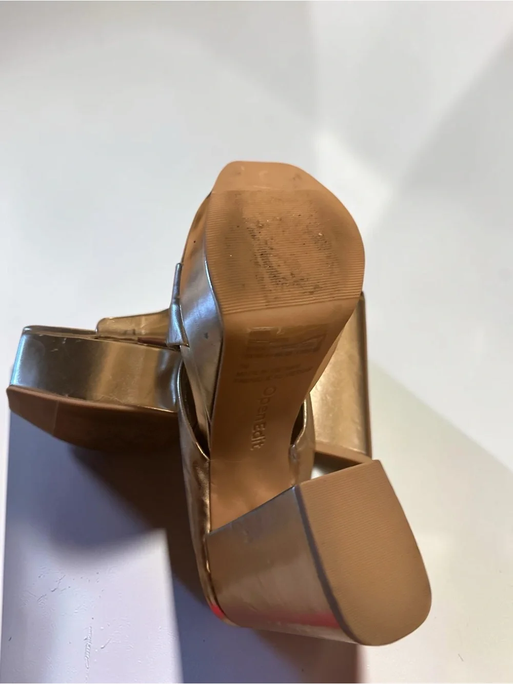 Open Edit Gold Platform Mule Sandals Knotted Block Heel Size 7M